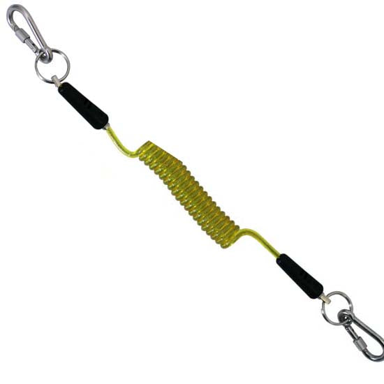 Stopdrop Tooling Yellow Wire Coil Lanyard with locking screwgate carabiner for working at height